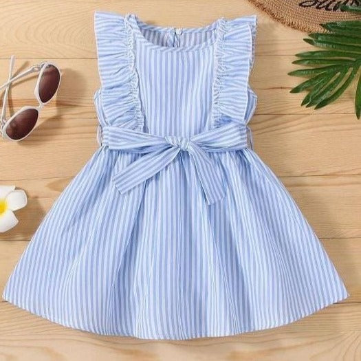 Vestido infantil azul con blanco